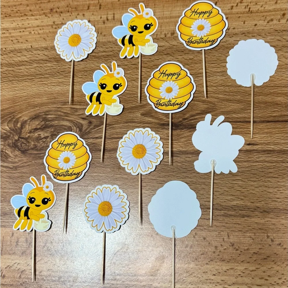Bee-Themed Birthday Cupcake Toppers